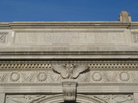 The quote, used at the top of this posting, chiseled at the attic portion of the arch.