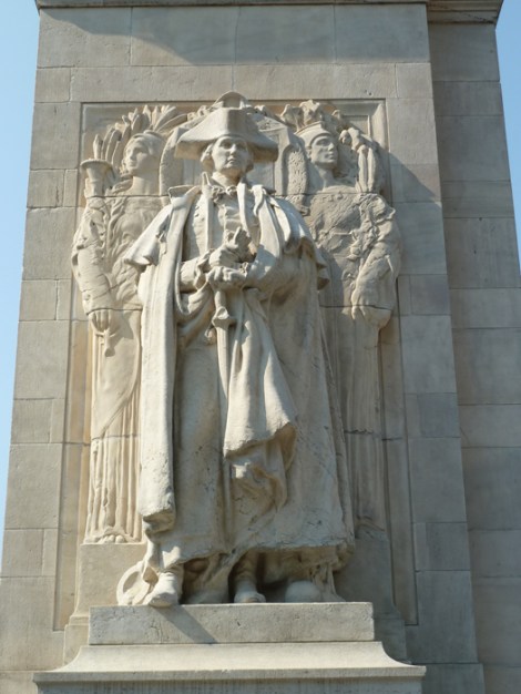 “Washington at War” stands on the north-facing side of the Washington Square Arch.