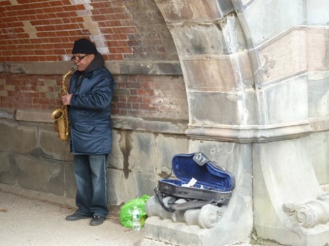 Greywacke Arch, Central Park, saxophone, Metropolitan Museum of Art