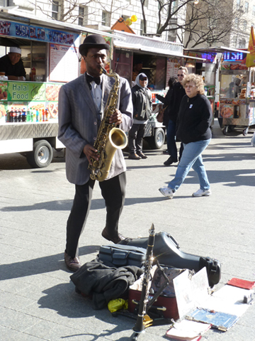 Saxophone, sidewalk, Metropolitan Museum of Art
