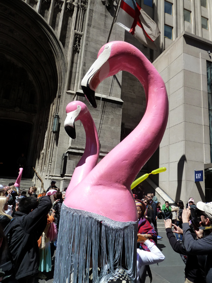 Easter Parade, Easter bonnet, New York, Fifth Avenue, Flamingos, pink, fringe