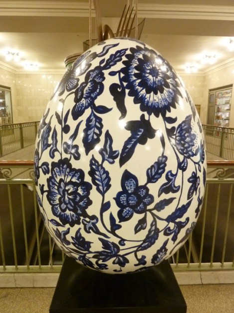 Fabergé egg hunt, white, blue, Delft tile, Grand Central Terminal, April, Easter egg