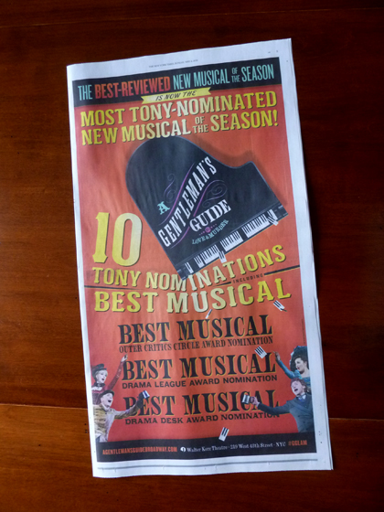 “A Gentleman’s Guide to Love and Murder”, “Kind Hearts and Coronets”, Tony Nominations, Best Musical, Broadway Theater Musical, Walter Kerr Theater, Roy Horniman, “Israel Rank: The Autobiography of a Criminal”