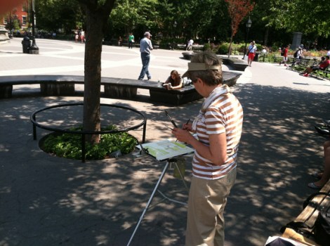 Watercolors, Washington Square Park, Greenwich Village, Painting, En plein air, Washington Arch, Stanford White, Saxophone, Greenwich Village Walking Tour, New York University, Stanford White, Giuseppe Garibaldi