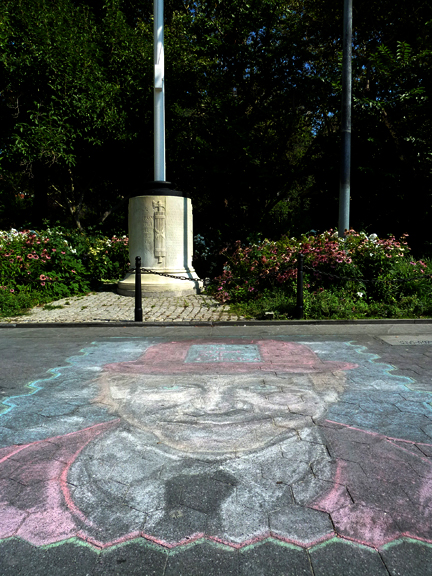 Washington Square Park, Robin Williams, Chalk, Portrait, Ephemeral, Waiting for Godot, Steve Martin, Greenwich Village, Hat, Smile, Lincoln Center, 1988 “In America they really do mythologize people when they die.” —Robin Williams (1952–2014) Let the mythologizing begin! I found this portrait in chalk of Robin Williams on the pavement near the Washington Arch in Washington Square Park. The ephemeral nature of the medium, plus heavily-trafficked location, ensures that this loving tribute will not be with us for long. It serves as a metaphor of Mr. Williams’ life and for our own. Without a doubt this is a recognizable likeness of Mr. Williams. Is the likeness a film character of his? I must admit that the only film starring him that I have seen is The Birdcage. What with the hat, he resembles Estragon, the character he portrayed in Lincoln Center’s 1988 production of Waiting for Godot. Steve Martin played the other main character, Vladimir. “You’re only given a little spark of madness. You mustn’t lose it.” —Robin Williams “Reality is just a crutch for people who can't cope with drugs.” —Robin Williams “Comedy is acting out optimism.” —Robin Williams “Spring is nature's way of saying, ‘Let’s party!’ ” —Robin Williams