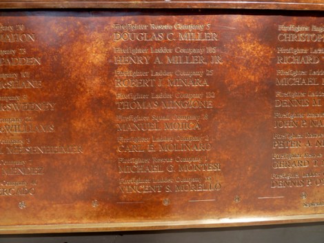 9-11, FDNY 9|11 Memorial Wall, Ground Zero, Bas-Relief, Bronze, Holland & Knight, Twin Towers, the Ten House, World Trade Center, Fire Department of New York