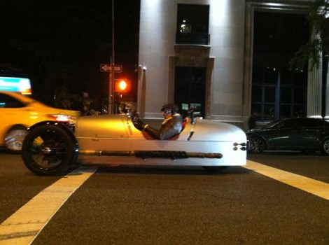 Racecar, Fifth Avenue, 12th Street, New York, Greenwich Village, Yellow Taxi, Morgan 3 Wheeler, Silver