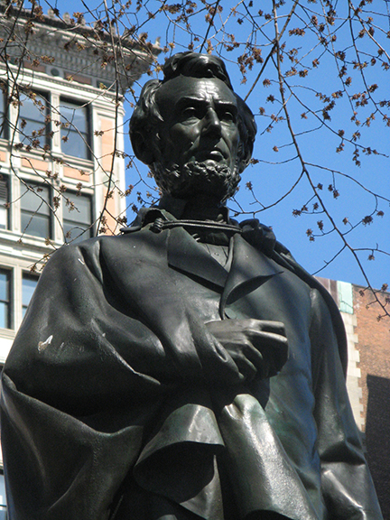 Abraham Lincoln, Union Square Park, George Washington, Independence Staff, Henry Kirke Brown, Lincoln Building, the Great Emancipator, Fiorello H. La Guardia, Bronze, Sculpture