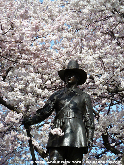 Central Park, John Quincy Adams Ward, Central Park Walking Tour, New York, Cherry Trees, Bronze, Granite, Richard Morris Hunt, Spring, Flowers, Walk About New York, Pilgrim, Puritan, New England Society, 1885