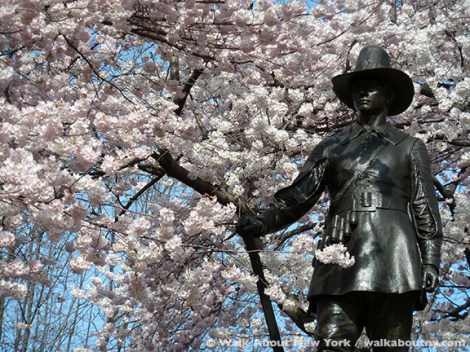 Central Park, John Quincy Adams Ward, Central Park Walking Tour, New York, Cherry Trees, Bronze, Granite, Richard Morris Hunt, Spring, Flowers, Walk About New York, Pilgrim, Puritan, New England Society, 1885