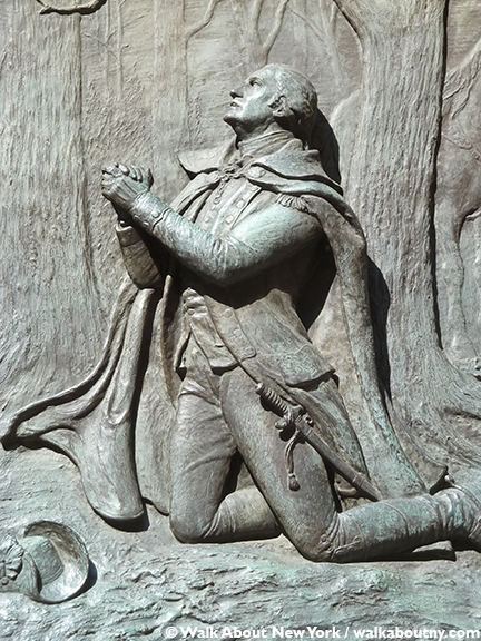 George Washington, Federal Hall, Earnest Prayer, Bronze Relief, Wall Street, Veteran’s Day, James E. Kelly