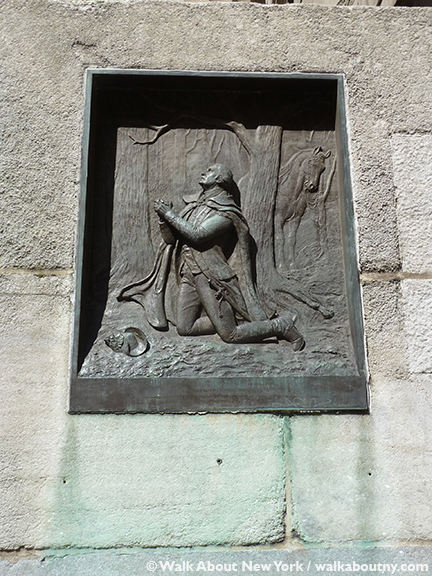 George Washington, Federal Hall, Earnest Prayer, Bronze Relief, Wall Street, Veteran’s Day, James E. Kelly