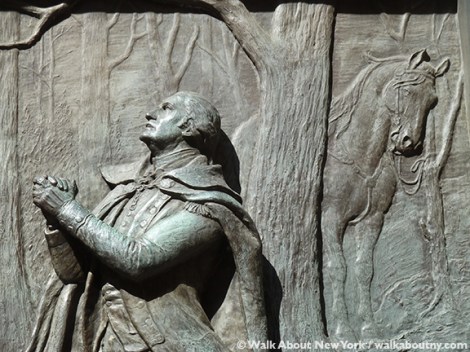 George Washington, Federal Hall, Earnest Prayer, Bronze Relief, Wall Street, Veteran’s Day, James E. Kelly