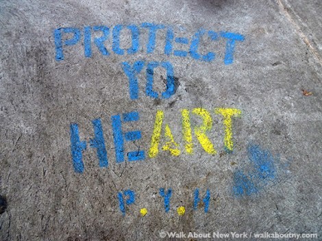 Protect Your Heart, Sidewalk, Graffiti, Stencil, New York, Look Down, #protectyourheart, Protect Yo Heart, Art, Heart