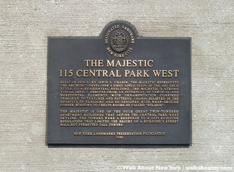 The Majestic, Central Park West, Central Park Walking Tour, Irwin Chanin, Art Deco, Majestic Apartments,