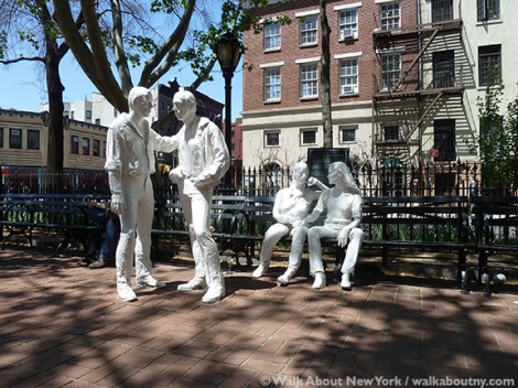 Stonewall Inn, Stonewall National Monument, Gay Village Walking Tour, Walk About New York, Greenwich Village, Christopher Park, Stonewall Uprising; Stonewall Riots, General Sheridan, Gay Liberation Monument