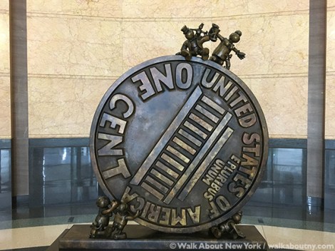 Penny, Tom Otterness, 1325 Avenue of the Americas, Bronze, Sculpture, Money, Oppression, Capitalism, Subway Art Tour One