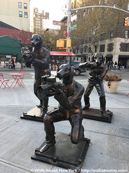 Paparazzi Dogs, Gillie and Marc, Greenwich Village, Ruth Wittenberg, Triangle, Greenwich Village Walking Tour, Bronze Sculpture, Art, Australia, Sydney, Melbourne, Dogs
