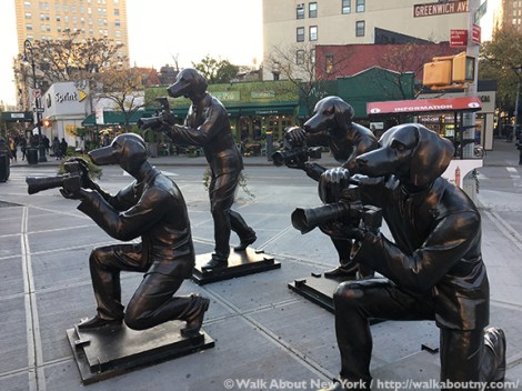 Paparazzi Dogs, Gillie and Marc, Greenwich Village, Ruth Wittenberg, Triangle, Greenwich Village Walking Tour, Bronze Sculpture, Art, Australia, Sydney, Melbourne, Dogs