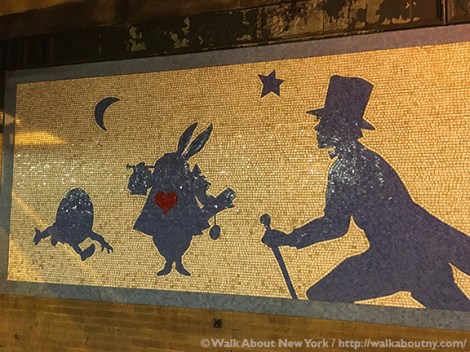Alice in Wonderland, Subway Art Tour One, Subway Art, Walk About New York, Liliana Porter, mosaics, Broadway, Theater, Alice’s Adventures in Wonderland, Arts for Transit, MTA Arts and Design
