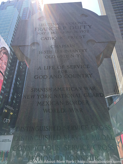 Father Duffy, Times Square, World War I, Fighting 69th, Five Squares and a Circle Tour, New York Vacation, Church of the Holy Cross, Broadway, Charles Keck, Duffy Square, TKTS Booth, Greenwich Village Walking Tour, Francis Patrick Duffy