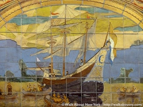 Marine Grill Murals, Fulton Street, Frederick Dana Marsh, Subway Art, Walk About New York, Friends of Terracotta, Terracotta, Mural, New York Harbor, New York City, William Street, Reginald Marsh