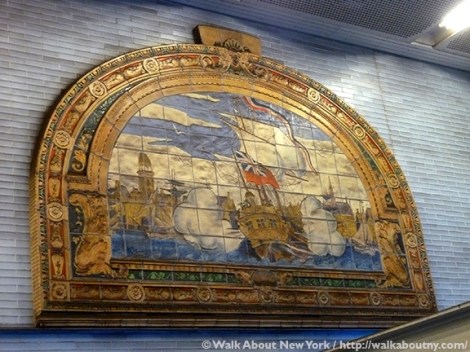 Marine Grill Murals, Fulton Street, Frederick Dana Marsh, Subway Art, Walk About New York, Friends of Terracotta, Terracotta, Mural, New York Harbor, New York City, William Street, Reginald Marsh