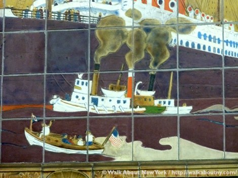 Marine Grill Murals, Fulton Street, Frederick Dana Marsh, Subway Art, Walk About New York, Friends of Terracotta, Terracotta, Mural, New York Harbor, New York City, William Street, Reginald Marsh