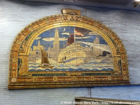 Marine Grill Murals, Fulton Street, Frederick Dana Marsh, Subway Art, Walk About New York, Friends of Terracotta, Terracotta, Mural, New York Harbor, New York City, William Street, Reginald Marsh
