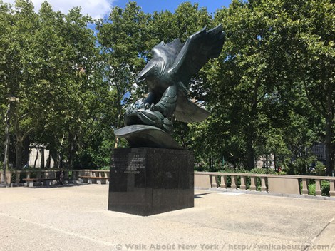 World War II, World War II Memorials, War Memorials, East Coast Memorial, Navy, Coast Guard, Army, Merchant Marine, Air Force, New York Harbor, Grateful Nation, Eagle, Bronze, Downtown Manhattan, Wall Street Area, Lower Manhattan, John F. Kennedy