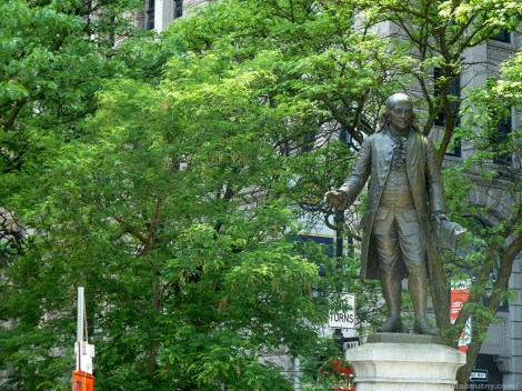 Ben Franklin, Printer, Printing, Old Richard’s Almanac, Printer’s Row, Park Row, American History, New York City History, City Hall, Founding Father